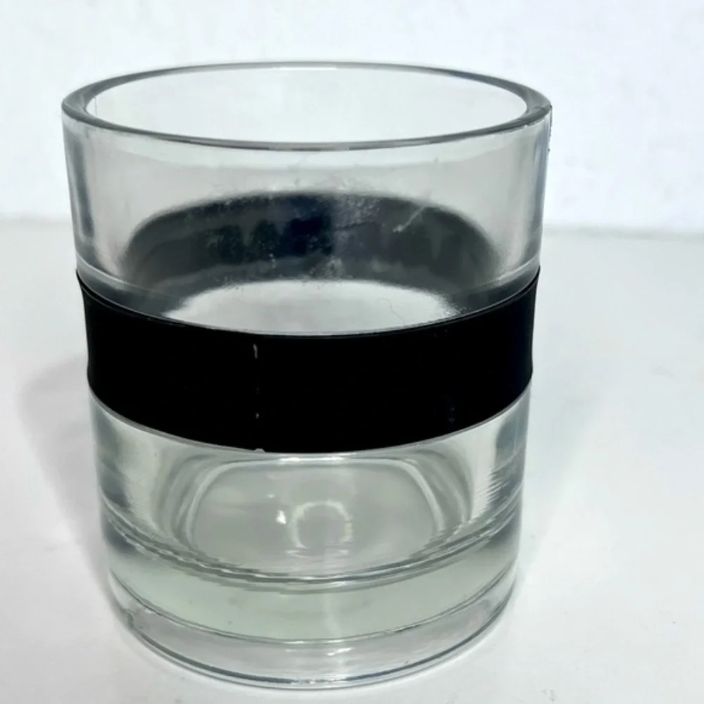 Vintage Effen Vodka Lowball Glass Black Rubber Band  On the Rocks 8 oz